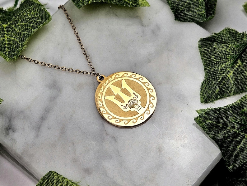Poseidon necklace, greek mythology jewelry, trident and waves
