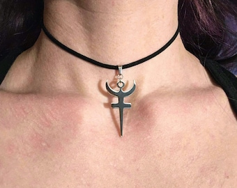 Hade's Bident Choker Necklace, Greek God, Greek Mythology, Devotional Deity Based Jewelry, Hellenic