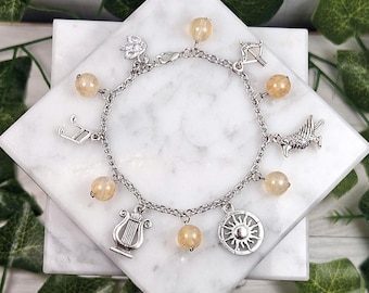 Apollo charm bracelet, greek mythology, greek god, hellenic jewelry