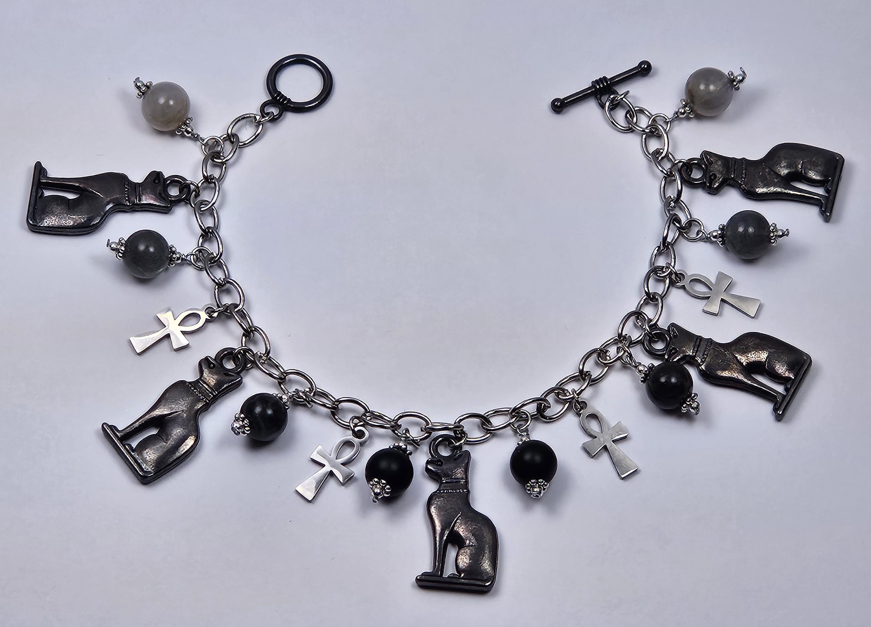 Bast, Bastet Egyptische godin bedelarmband. Uit de Charmed-collectie van JNJ. Heksencadeau, mythologie, kat, ankh-sieraden, - Nederland