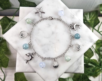 Pulsera con dije de Calipso, mitología griega, diosa marina griega, ninfa, joyería envuelta en alambre, joyería devocional helénica