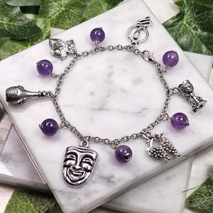 Dionysus charm bracelet, Bacchus, greek god, roman god, mythology, deity based jewelry,