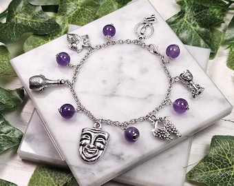 Dionysus charm bracelet, Bacchus, greek god, roman god, mythology, deity based jewelry,
