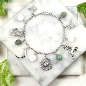 Artemis and Apollo charm bracelet, greek mythology, greek god, greek goddess, Olympians, hellenic devotional jewelry