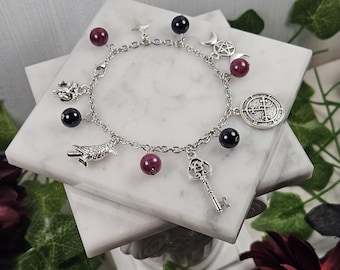 Baphomet, Hecate, The Morrigan, Nyx and Lilith charm bracelet, mythology deity based devotional jewelry
