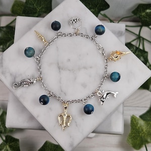 Poseidon charm bracelet with 18k gold plated charms, greek mythology inspired jewelry, greek god, deity based, devotional, hellenic