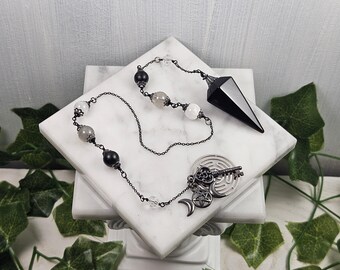 Hekate dowsing pendulum, Two versions to choose from made with selenite, onyx and labradorite