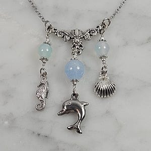 Amphitrite greek goddess of the sea necklace with dolphin, sea horse and shell charm, hellenic, witchy gift, wiccan, pagan, ocean,