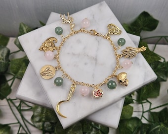 Pulseira com pingentes de Deméter e Perséfone, banhada a ouro 18k, deusa grega, mitologia grega, joias devocionais baseadas em divindades, fio enrolado, helênicas
