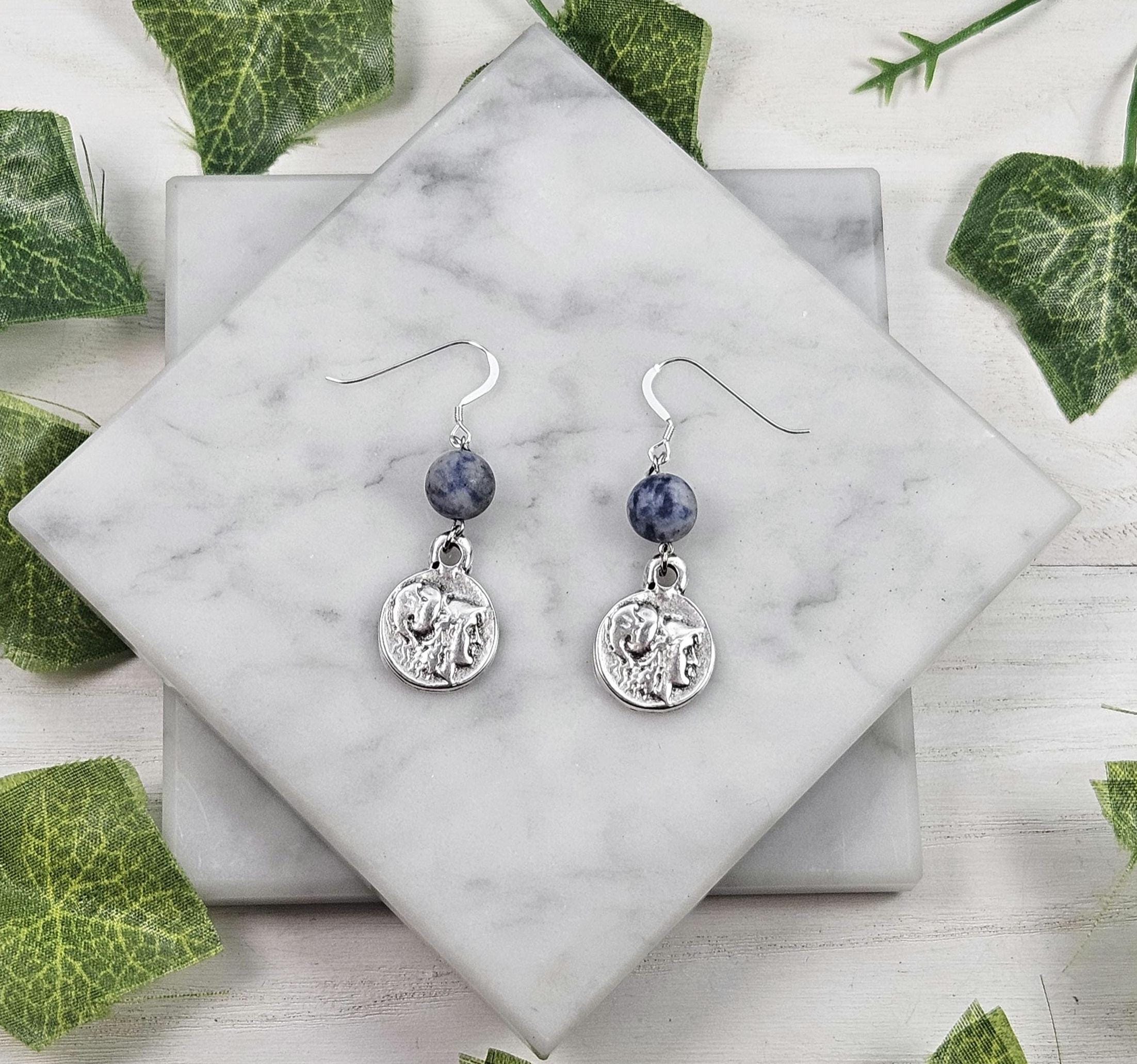 Athena earrings .925 sterling silver french hooks, greek goddess jewelry, greek mythology, double sided coin earrings, hellenic, JNJ