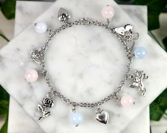 Eros and Psyche charm bracelet, cupid, greek mythology, greek god, goddess bracelet, devotional hellenic jewelry