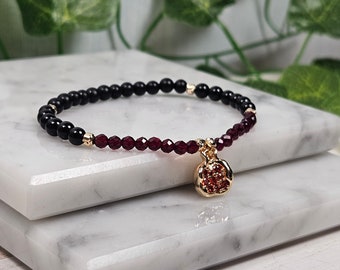 Persephone Pomegranate Charm Bracelet, 18k Gold Plated, Black Onyx