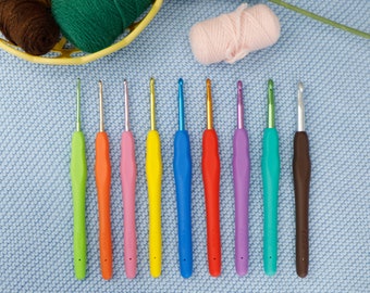 Ergonomic Crochet Hook Set 9 Sizes (2mm to 6mm) for Crafting and Amigurumi | Crochet Tools | DIY Crochet Supplies