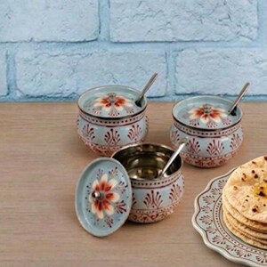 Hand painted stainless steel ghee pot