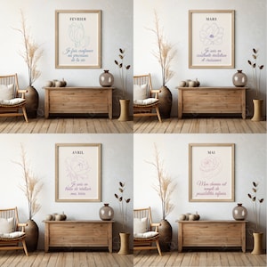 Decoratieve wandkalender met positieve affirmaties en seizoensbloemen