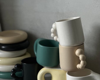 Bubble Keramik Kaffeetasse Beige  mit Unterteller im Nordic Stil