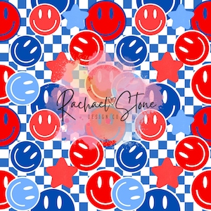 4th of July Happy Face Stars Smiley Check Digital Seamless Paper File Design
