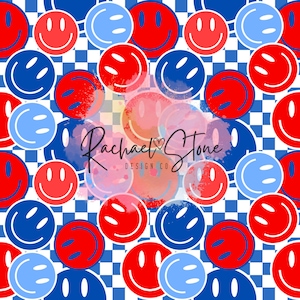 4th of July Smiley Happy Face Checker Digital Seamless Paper File Design
