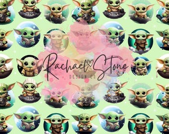 Green Baby, Me Star, Starwar, Wars, Baby Yod,  Cartoon Drawing, Digital Seamless Paper File Design