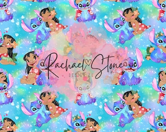 Ohana, Stitch, Character, Lilo Hawaii, Blue Monster, Alien, Family Movie, Girl and Boy, Digital Seamless Paper File Design