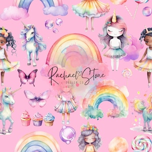 Unicorn Princess Party Pink Digital Seamless Paper File Design