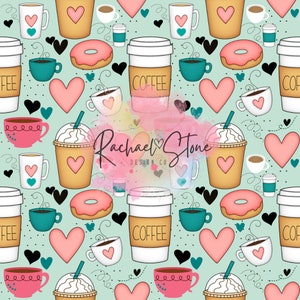 Love Coffee on Mint Digital Seamless Paper File Design