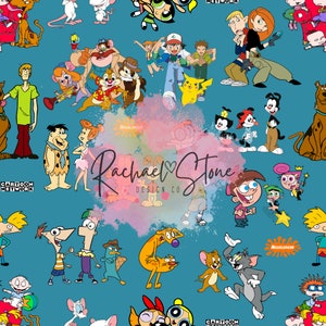 Retro Saturday Morning Cartoon ABC Rescue Ranger Poke Cat Dog Tom Jerry Scoob Seamless Paper File Design