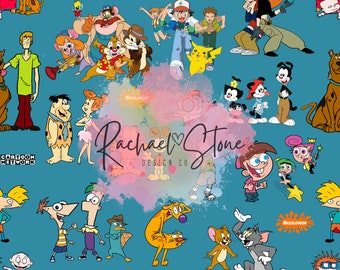 Retro Saturday Morning Cartoon ABC Rescue Ranger Poke Cat Dog Tom Jerry Scoob Seamless Paper File Design