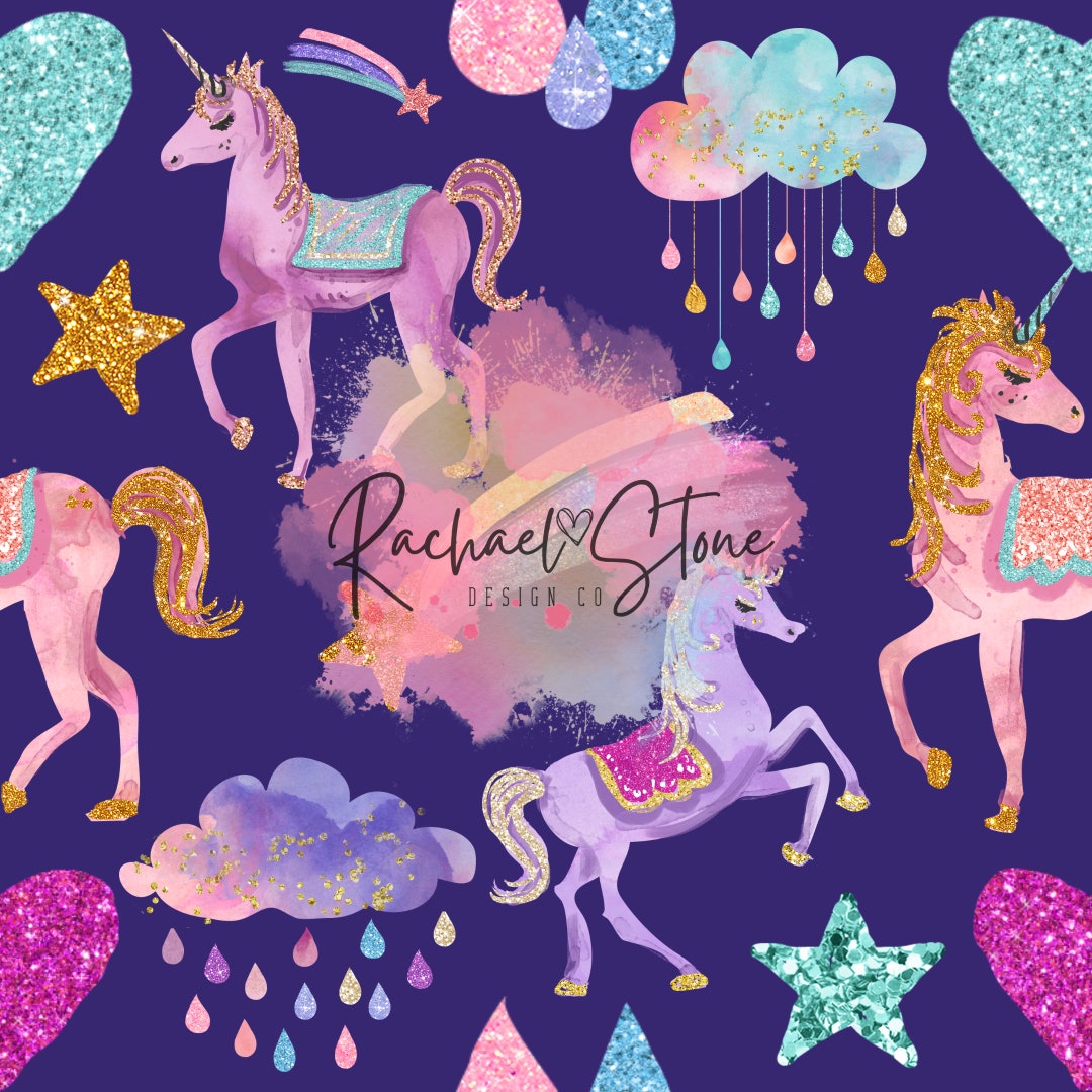 Glitter Unicorns on Purple Digital Seamless Paper File Design - Etsy