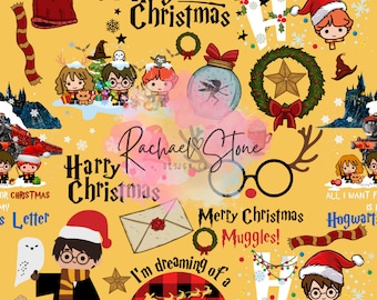 Wizard Harry Magic Christmas Mustard Digital Seamless Paper File Design