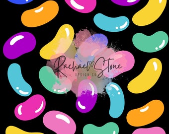 Könnte beinhalten: Ein schwarzer Hintergrund mit einem Muster aus bunten Gummibärchenformen. Die Gummibärchen sind in verschiedenen Farben, darunter Gelb, Orange, Rot, Rosa, Lila, Blau und Grün.