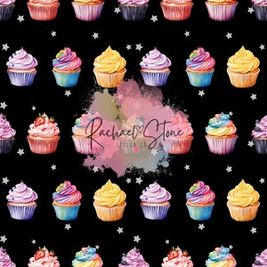 Birthday Cupcake Cakes Girl Pink Black Digital Seamless Paper File Design