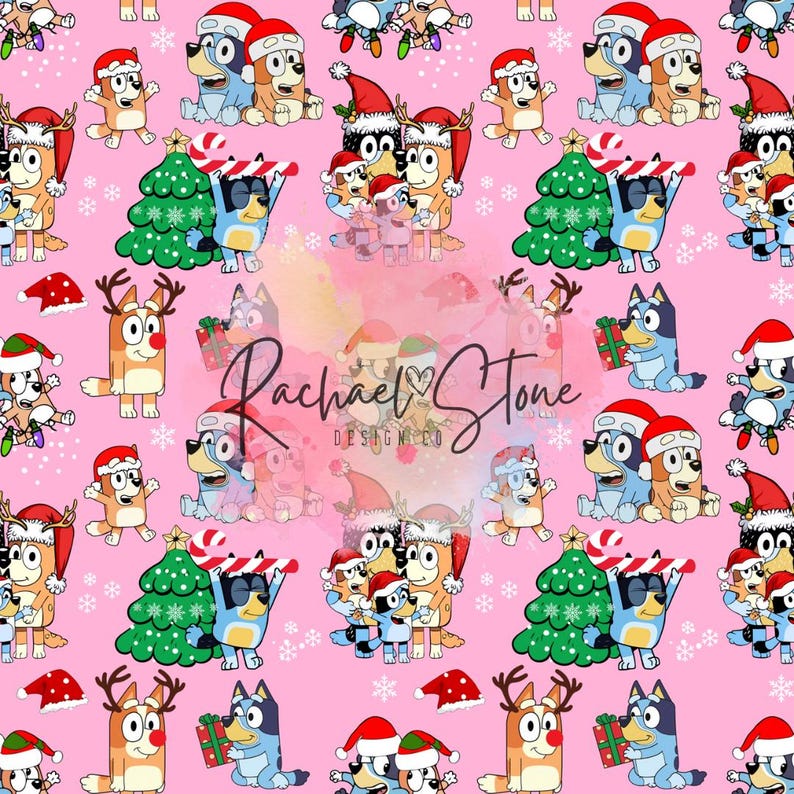 Blue Dog, Girl Dog, Pup, Pink, Black, Character, Seamless, Digital