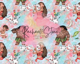 Princess Land and Sea, Moana, Ocean Princess, Maui, Chicken, Pig Princess, Magical Glitter, Digital Seamless Paper File Design