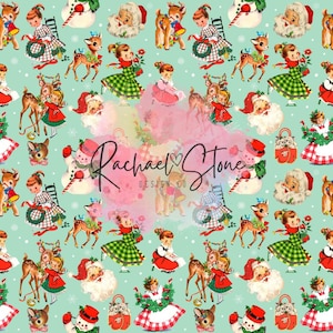 Weihnachten, Vintage 50's, klassischer Nikolaus, Tanz, Schlitten, Schnee, Heißer Kakao, Nahtlos, Papier, Datei, Design, Punkt, Polkadot, Winterliebe, Mint, Grün