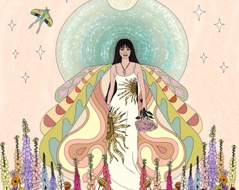Estampado de la Divina Feminidad, Arte de la Luna del Arcángel Haniel