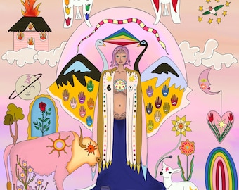 Lámina del Ángel de la Trascendencia / Arte mural místico y etéreo de ángeles / Obra de arte espiritual de ascensión caprichosa / Lámina vibrante de ángeles de otro mundo