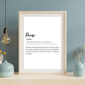 Affiche Sarcastique “Prime” – Définition Drôle à Imprimer – Humor Bureau & RH – Télétravail ou Salariat – Fichier PDF Digital A4