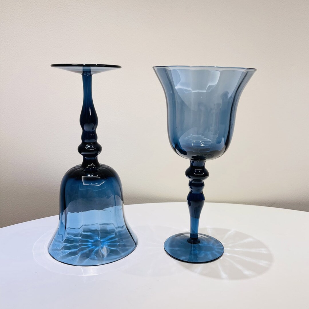 Blue Wine Glassessretro Wine Glasses Flower Shaped Wine Etsy
