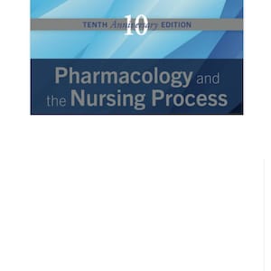 Puede incluir: Una cubierta de libro azul y gris con el título "Farmacología y el proceso de enfermería" y el número "10" en un círculo, que indica la décima edición.