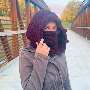 Crocheted Cozy Snug | Handmade Hooded Cowl | Crocheted Winter Face Covering | Homemade Turtleneck Hoodie