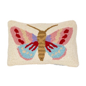 Butterfly Wool Hooked Pillow (12" x 8")