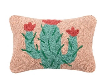 Cactus Wool Hooked Pillow (12" x 8")