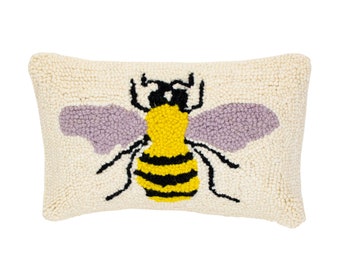 Bee Wool Hooked Pillow (12" x 8")