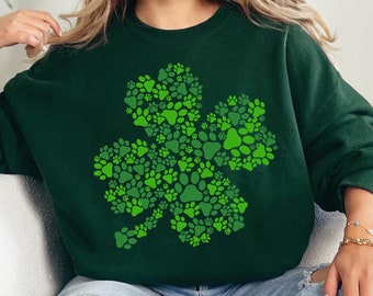 Dog Mom Shirt, St. Patrick's Day Dog T-shirt, Shamrock Dog Paw Tee, Dog Lover Hoodie, Lucky Dog Mom Sweatshirt, Dog Paw Shirts