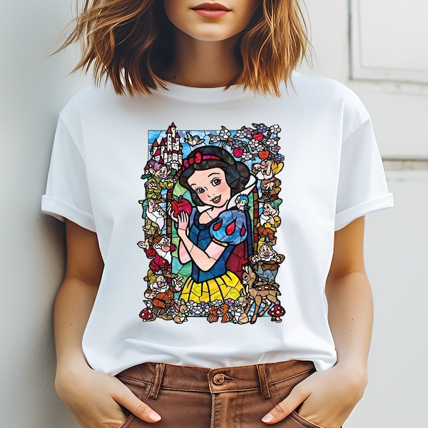 Vintage Snow White Stained Glass Shirt, Snow White Shirt, 7 Dwarfs Shirt, Disneyland Princess Shirt, Disney family shirt, Disney Group Shirt