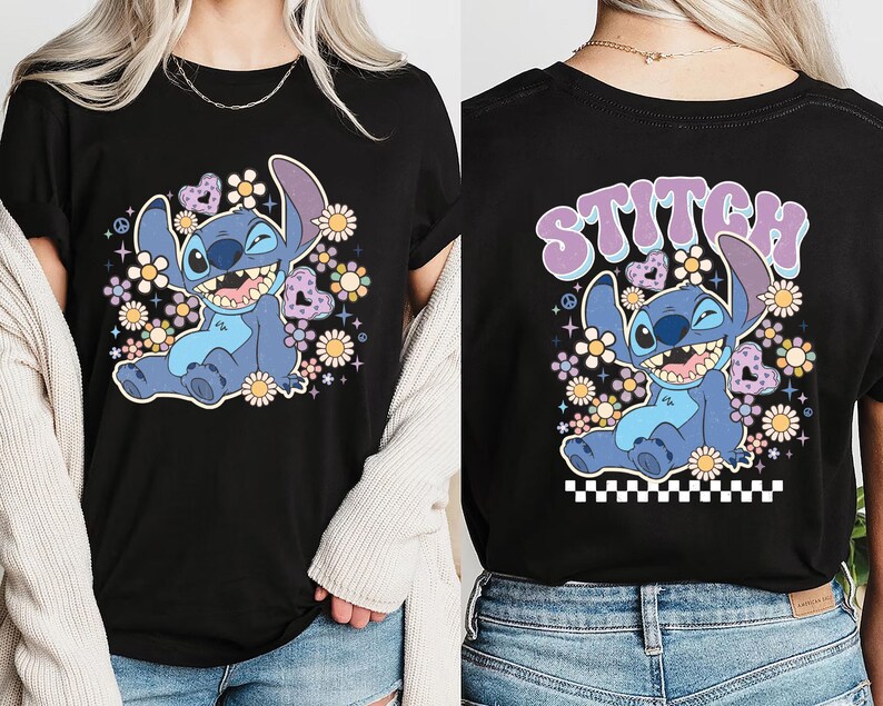 a woman wearing a black shirt with a stitch stitch stitch stitch stitch stitch stitch stitch