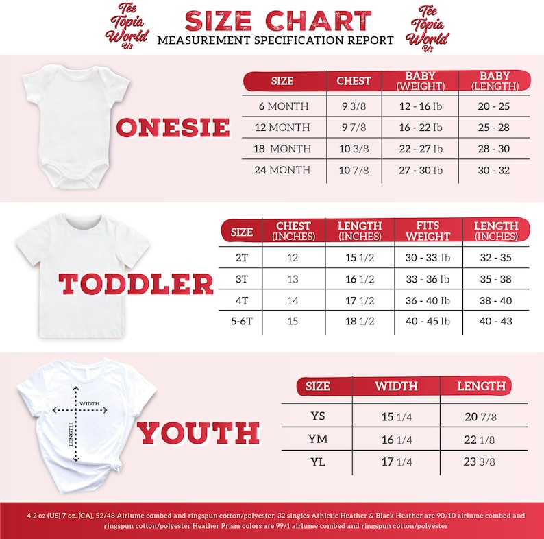the size chart for a baby's bodysuit