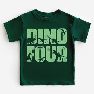 Dino Four Birthday T-Shirt, Fourth Birthday Shirt, Dinosaur Birthday Party Tee, 4th Birthday Celebration Shirt, Kids Birthday Party