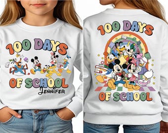 Custom Disney Mickey & Friends  100 Days Of School Sweatshirt, Disney 100 Days Shirt, 100 Days Of School T-Shirt, Disney School Shirt